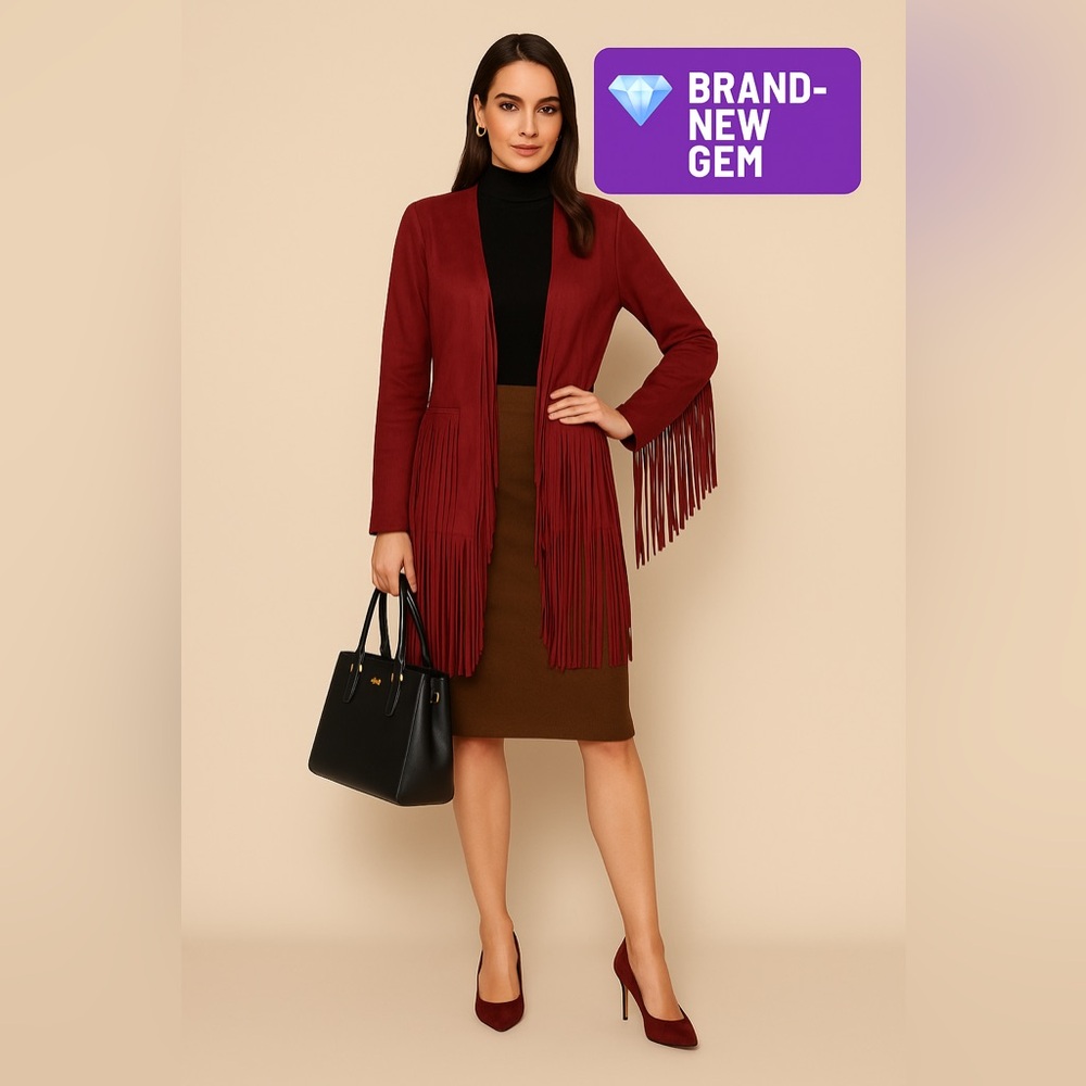 Fringe Burgundy Cardigan
